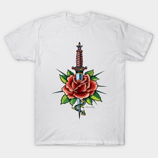 Rose and dagger, tatto style illustration T-Shirt